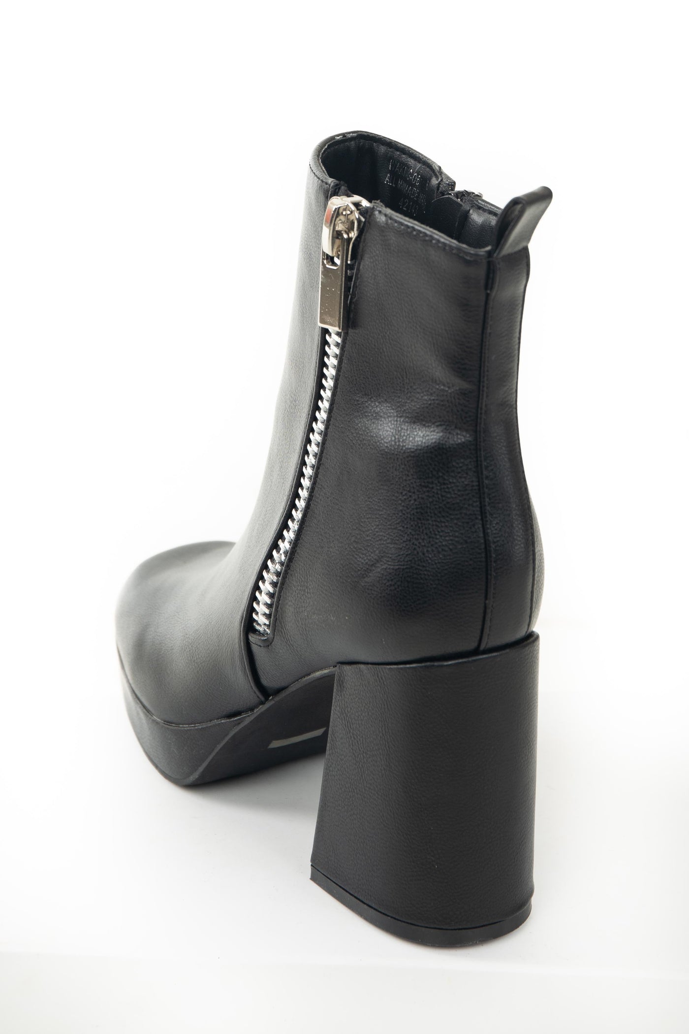 Black Pleather Chunky Heel Platform Booties