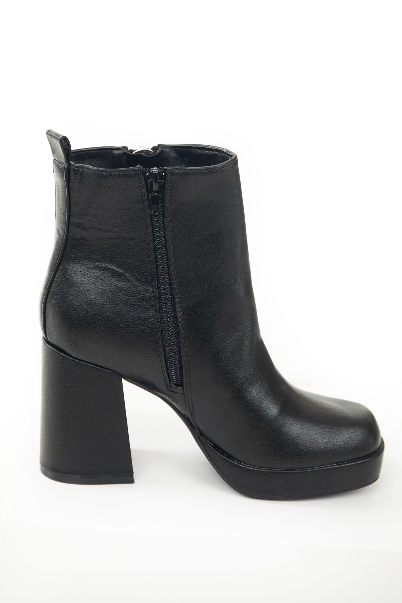 Black Pleather Chunky Heel Platform Booties