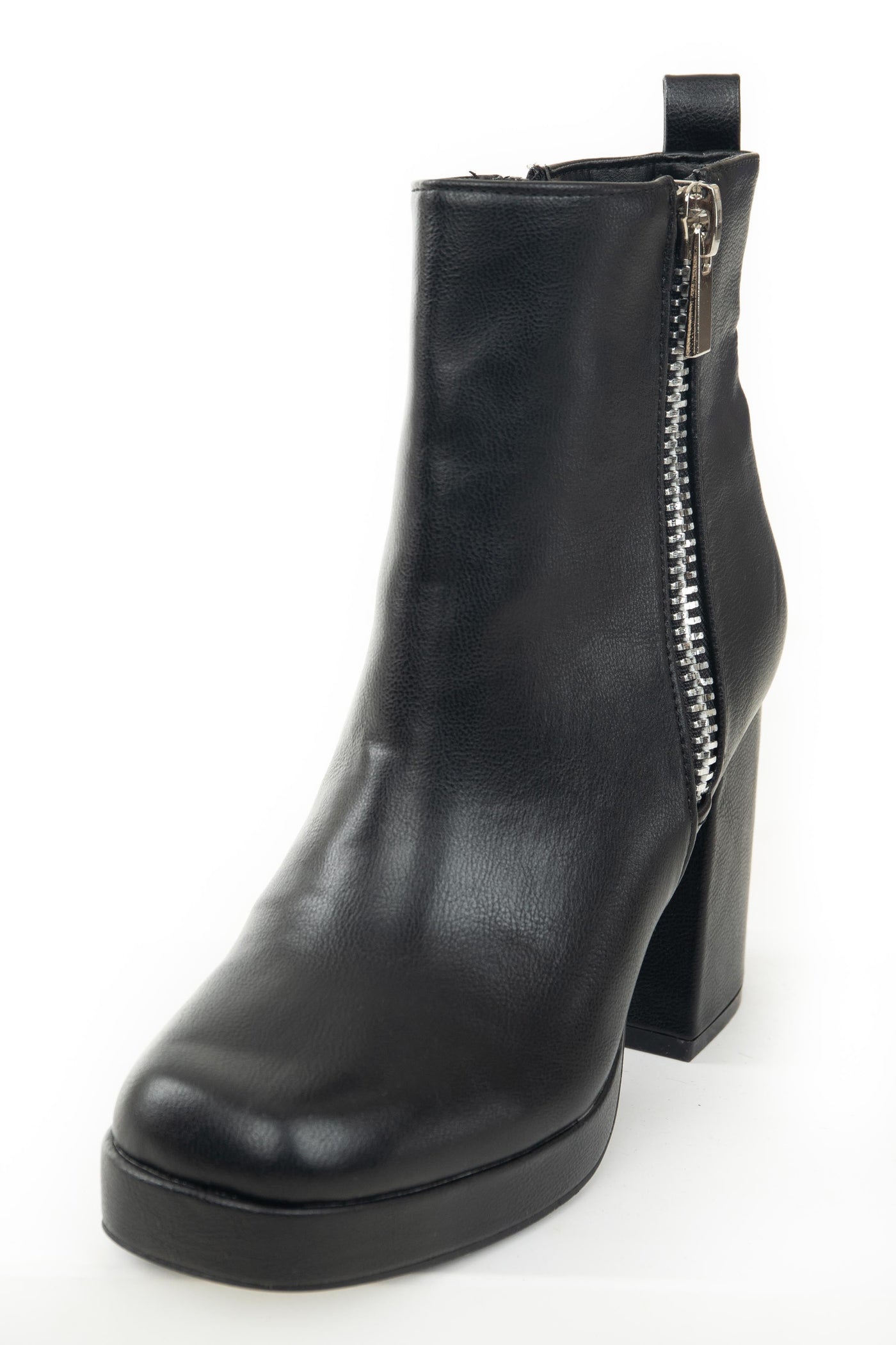 Black Pleather Chunky Heel Platform Booties