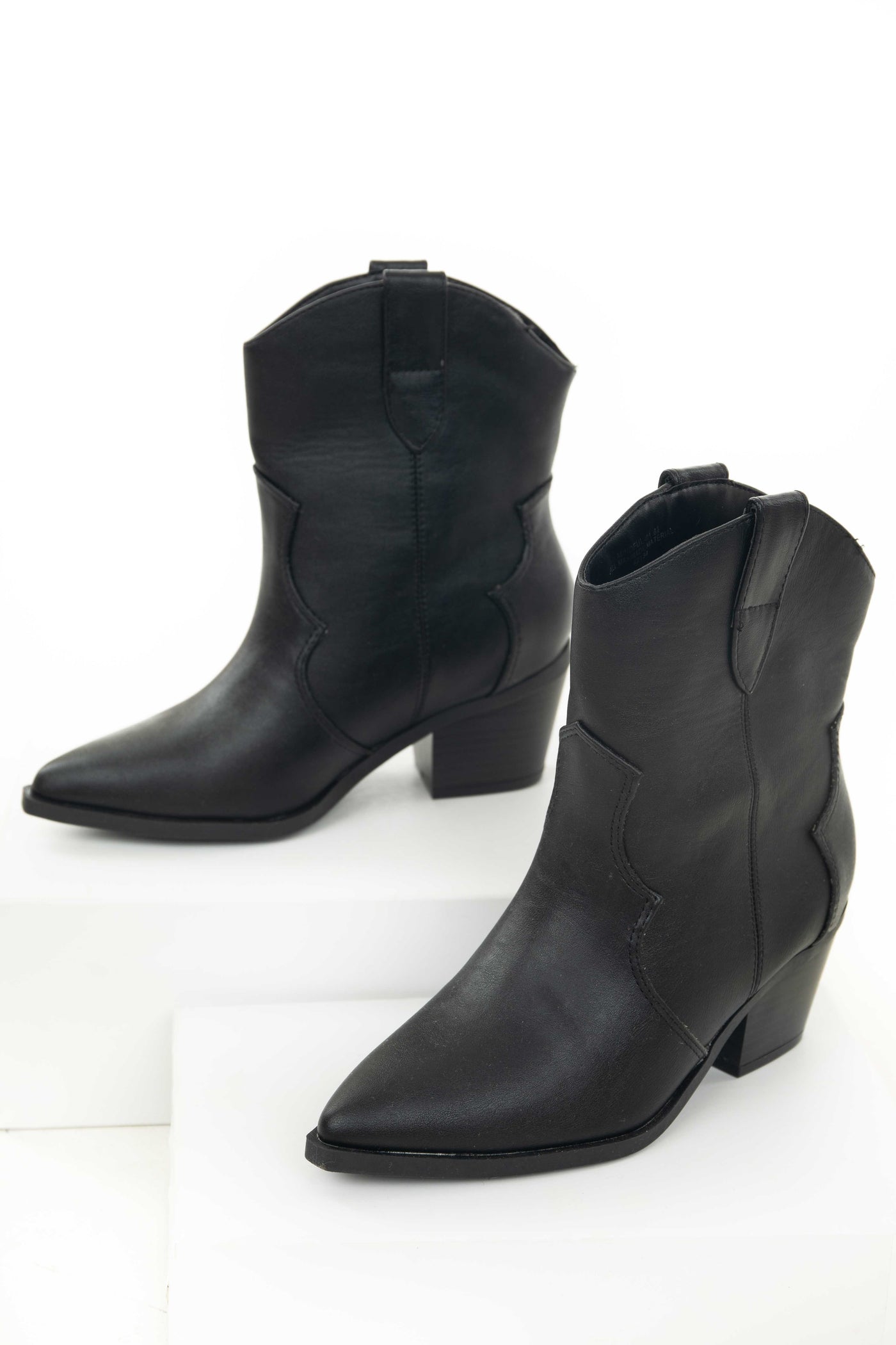 Black Pleather Pointed Toe Western Booties