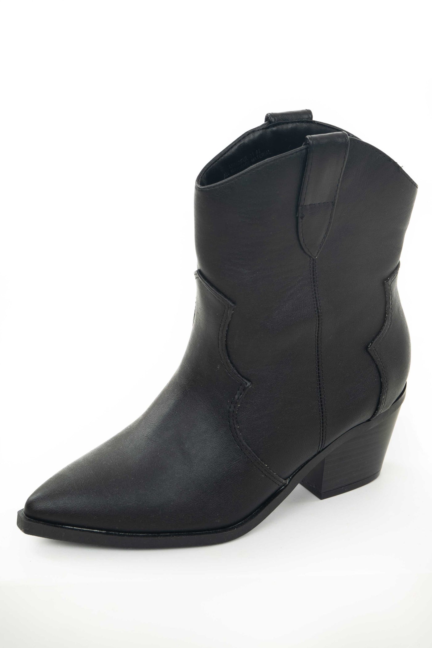 Black Pleather Pointed Toe Western Booties