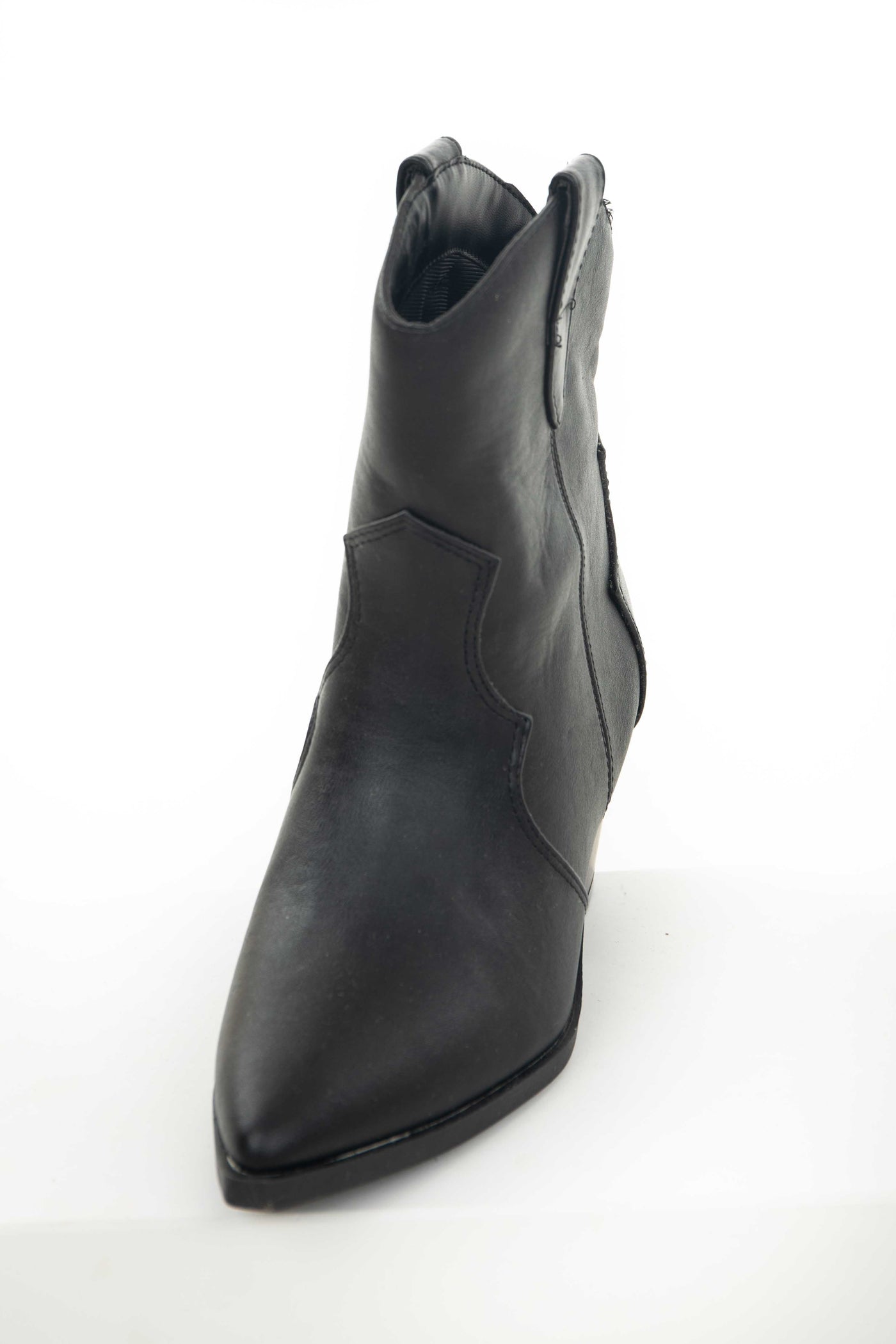 Black Pleather Pointed Toe Western Booties