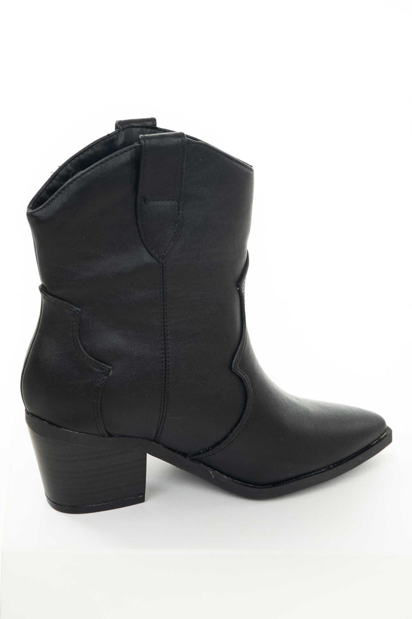 Black Pleather Pointed Toe Western Booties
