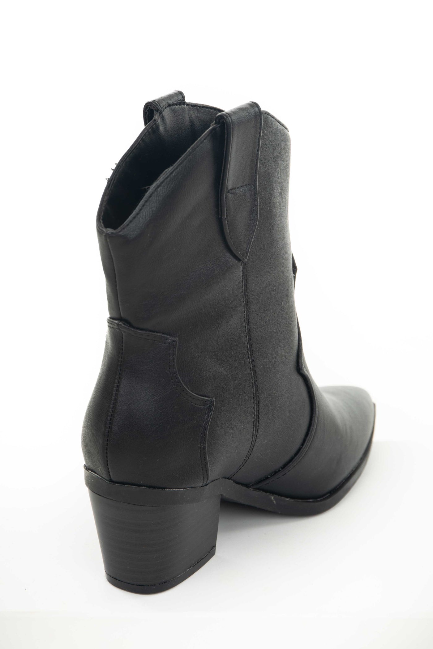 Black Pleather Pointed Toe Western Booties