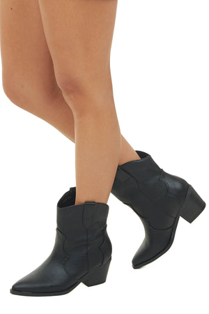 Black Pleather Pointed Toe Western Booties