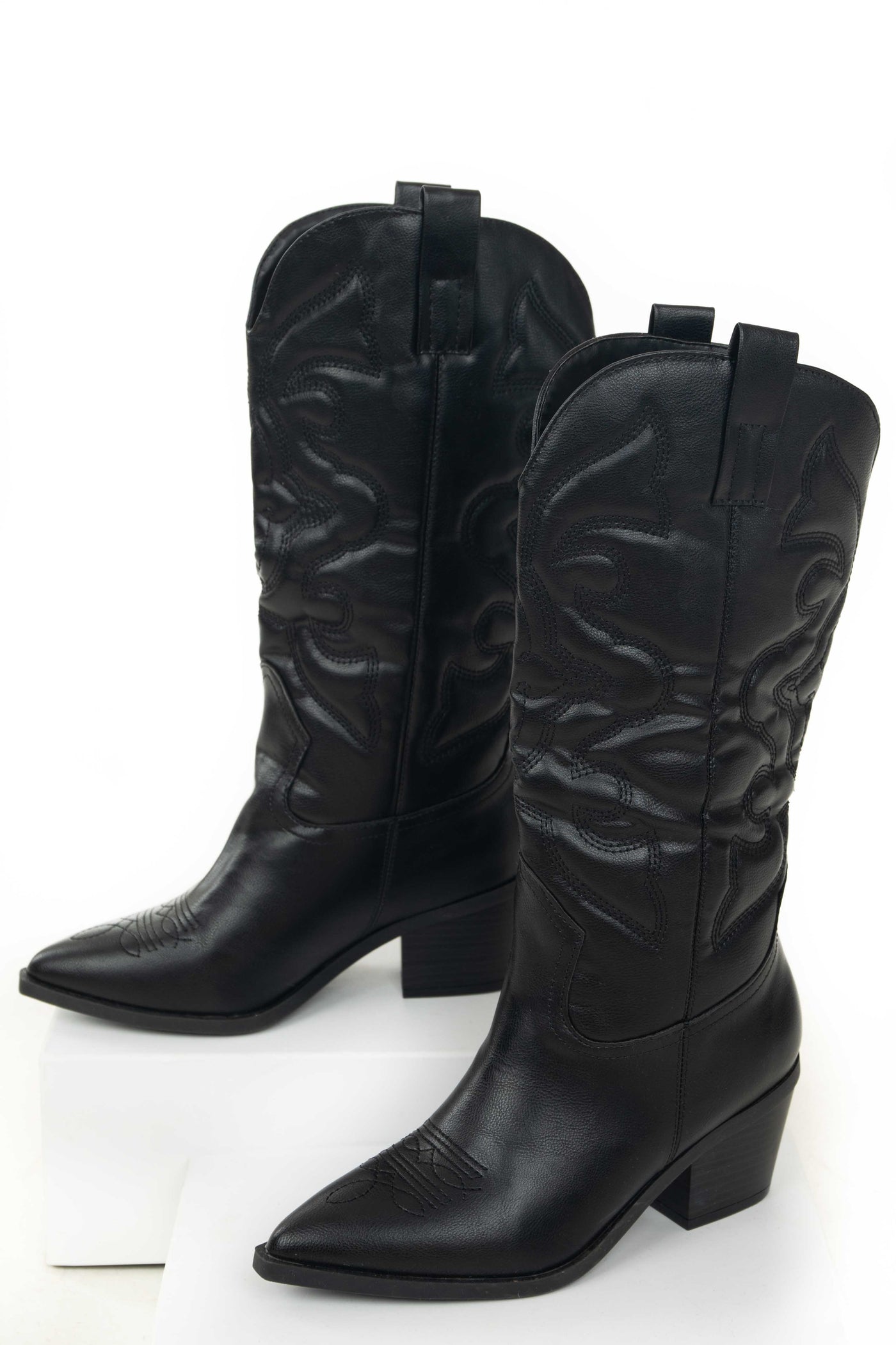 Black Pleather Pointed Toe Western Boots