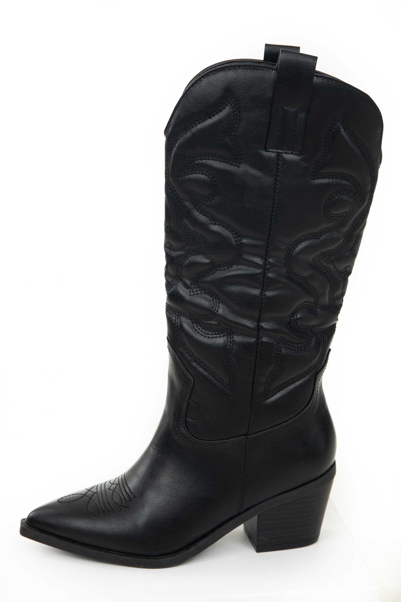 Black Pleather Pointed Toe Western Boots