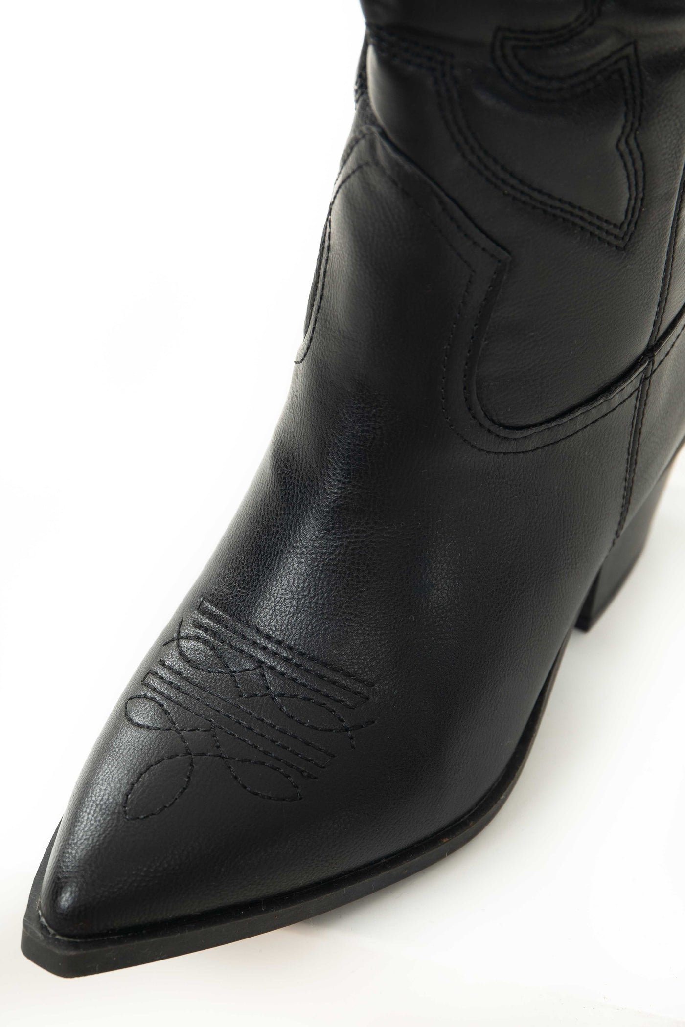 Black Pleather Pointed Toe Western Boots