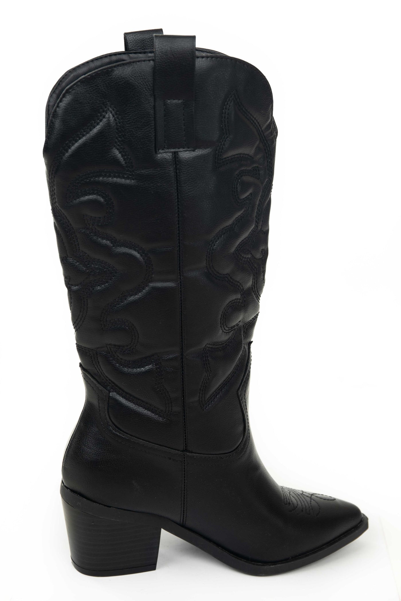 Black Pleather Pointed Toe Western Boots