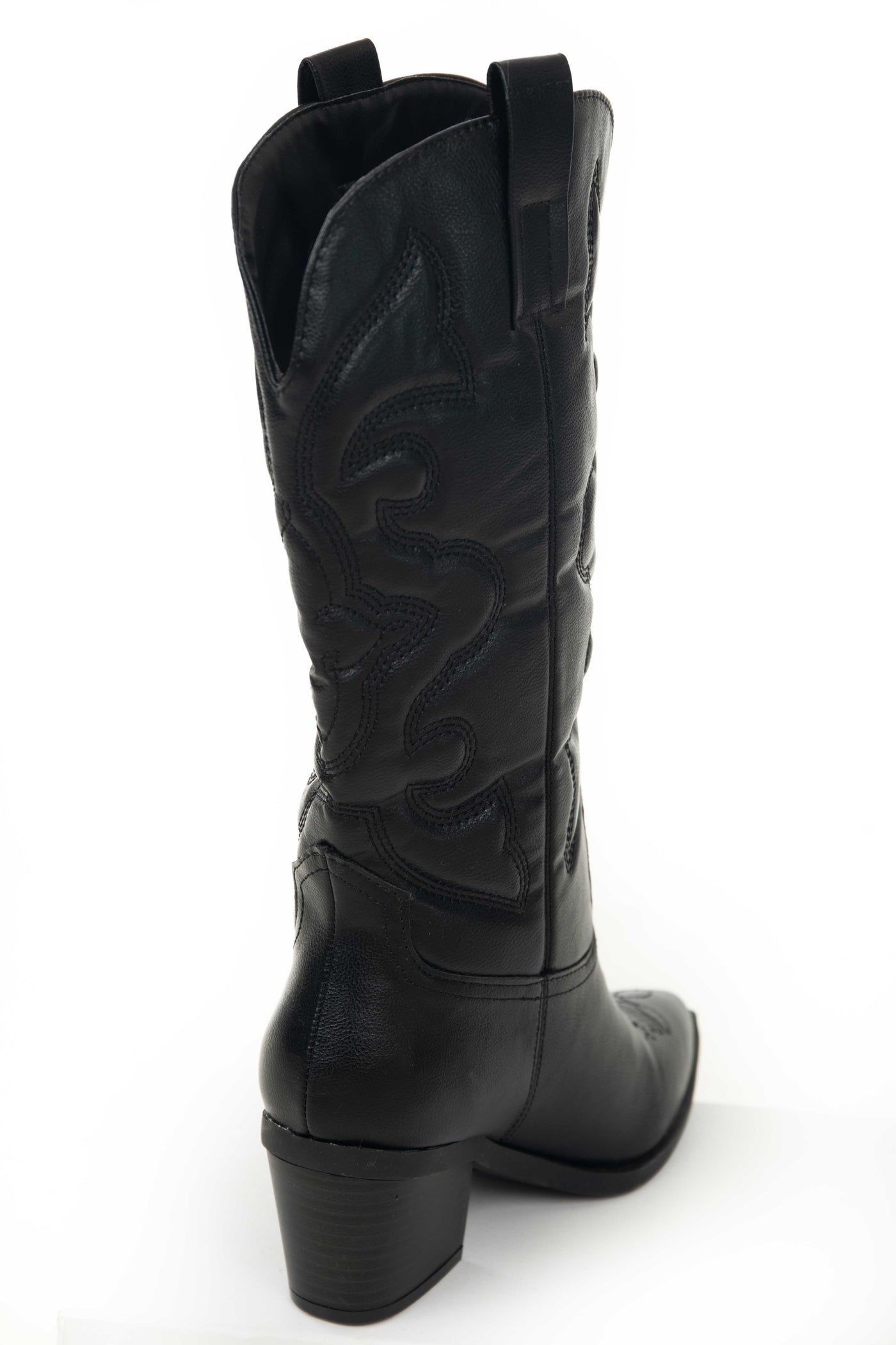 Black Pleather Pointed Toe Western Boots