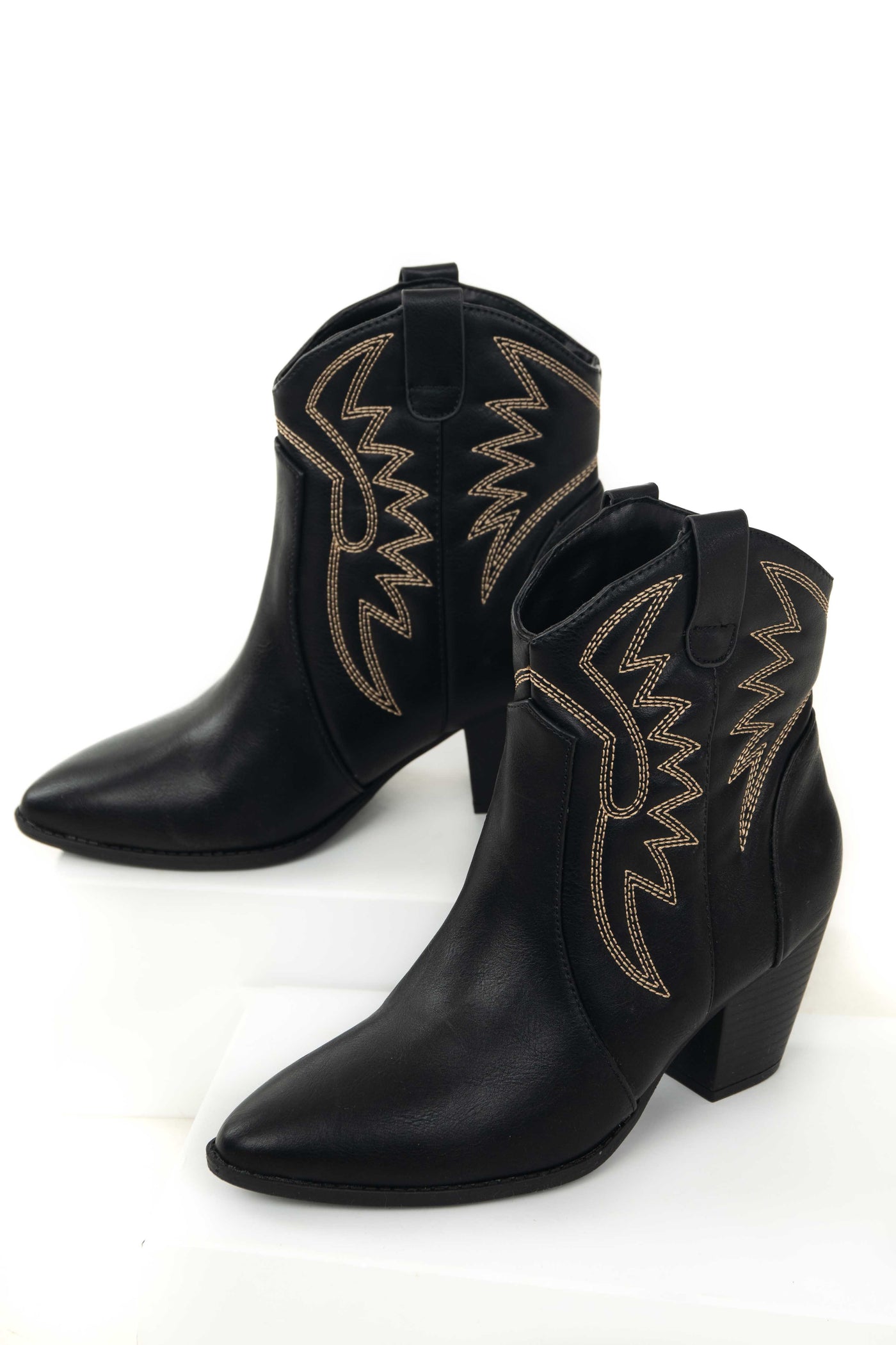 Black Pointed Toe Heeled Western Booties