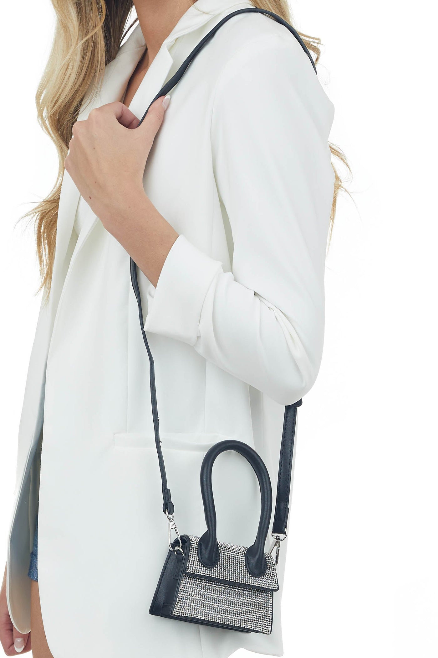 Black Rhinestone Mini Clutch Purse with Handle