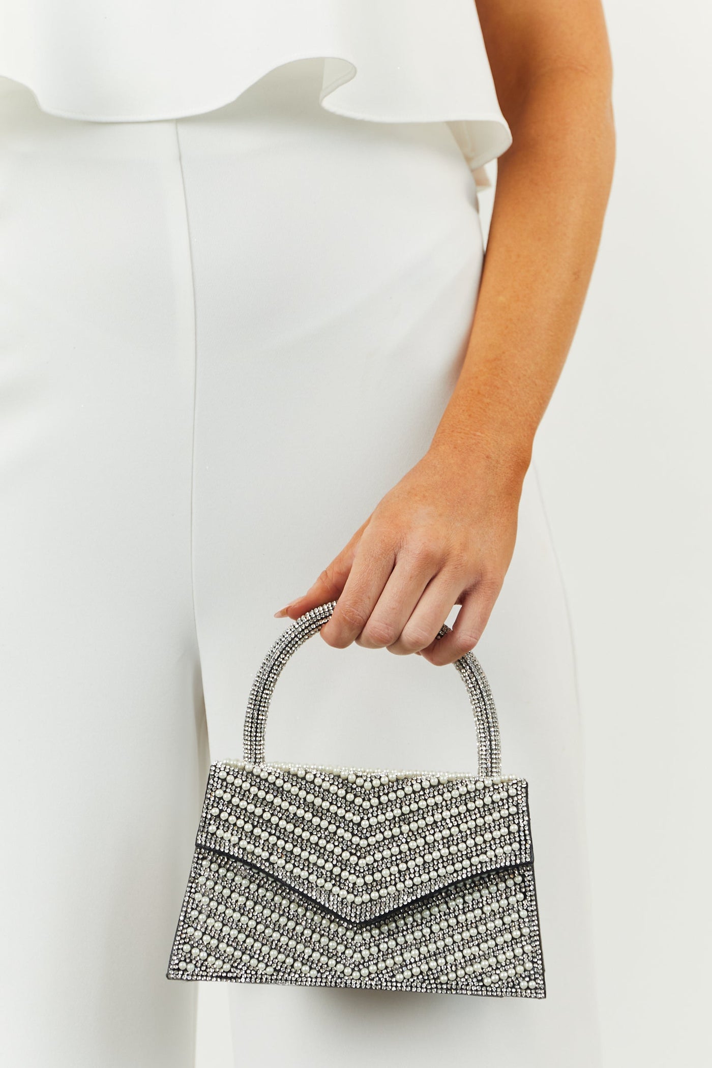 Black Rhinestone and Pearl Embellished Handbag