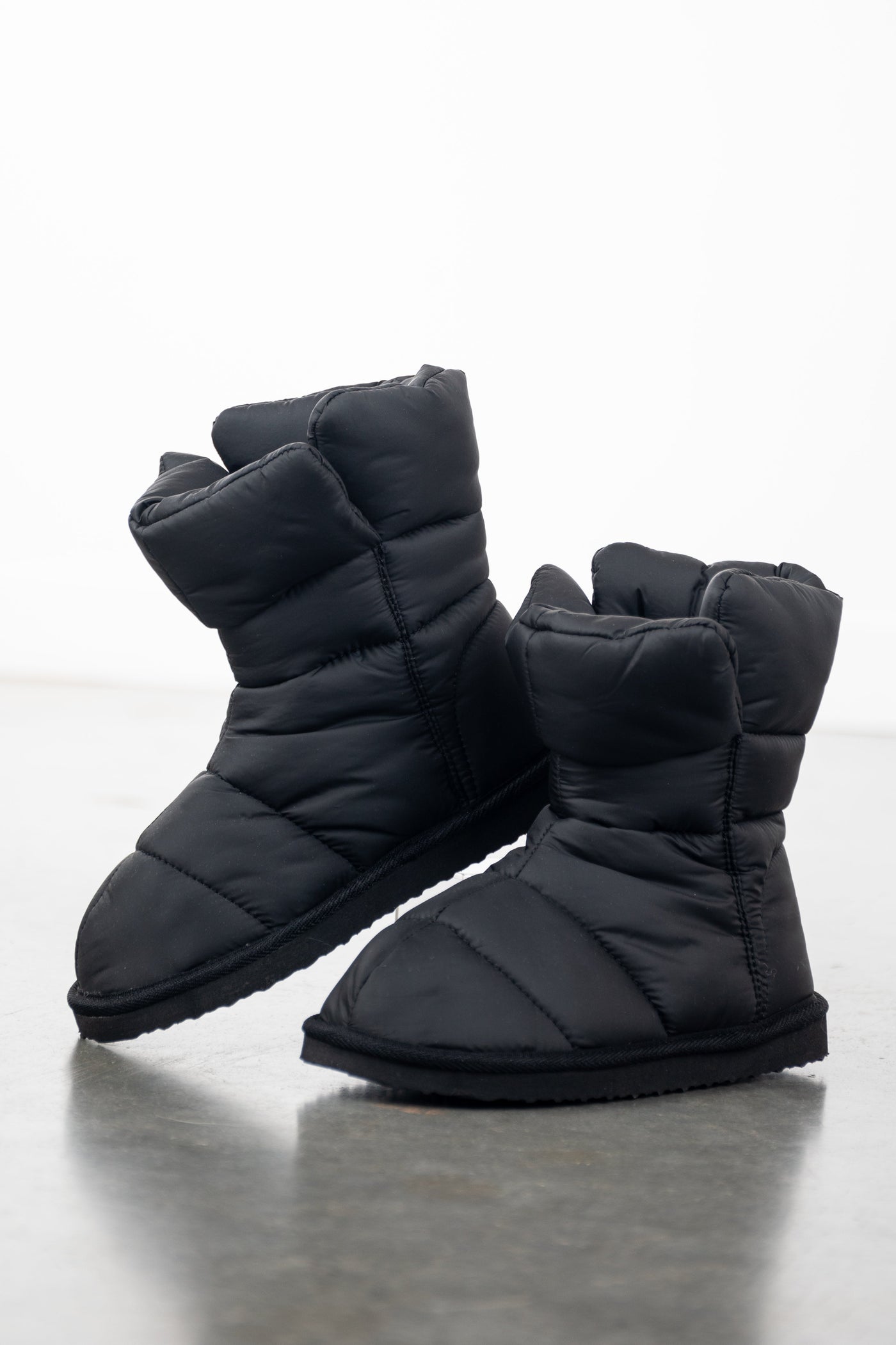 Black Rounded Toe Split Side Puffer Booties