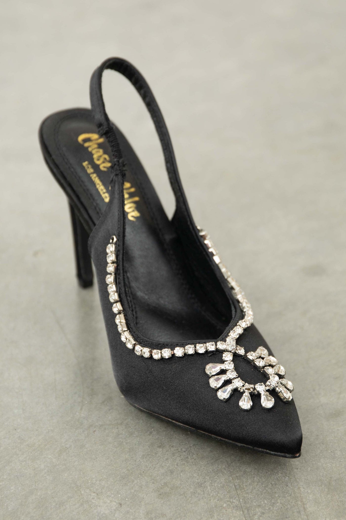 Black Sling Back Heels with Rhinestone Details
