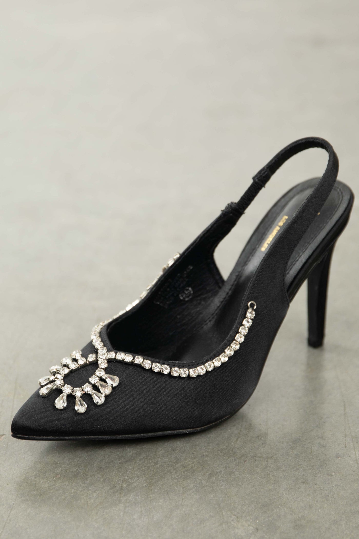 Black Sling Back Heels with Rhinestone Details