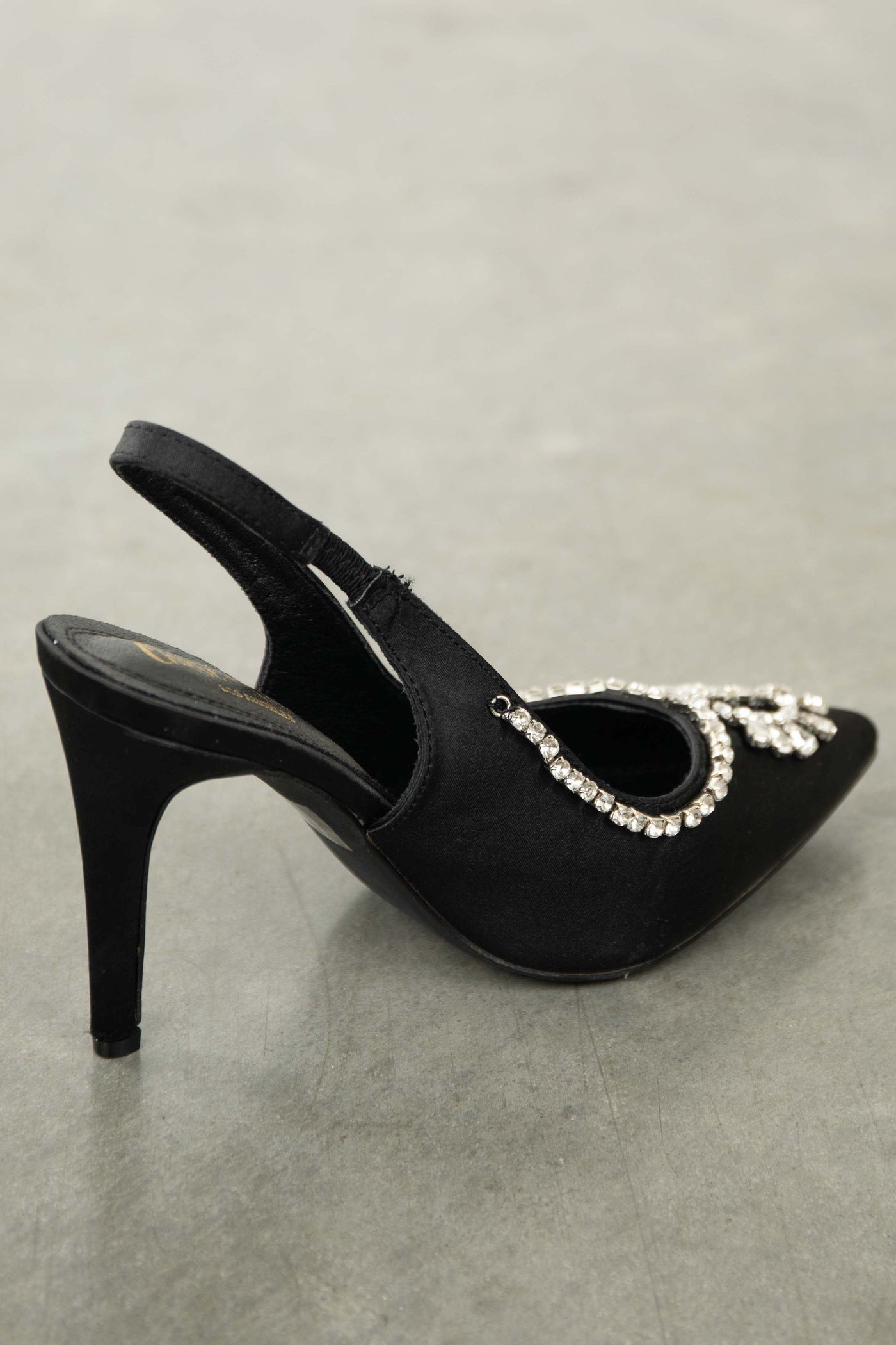 Black Sling Back Heels with Rhinestone Details