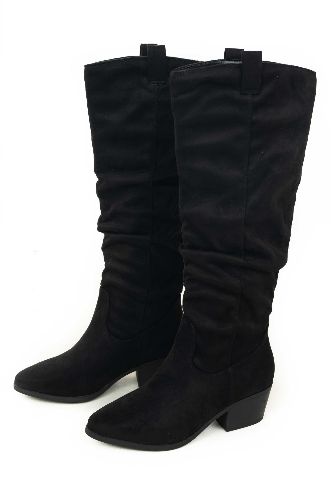 Black Slouchy Knee High Faux Suede Boots