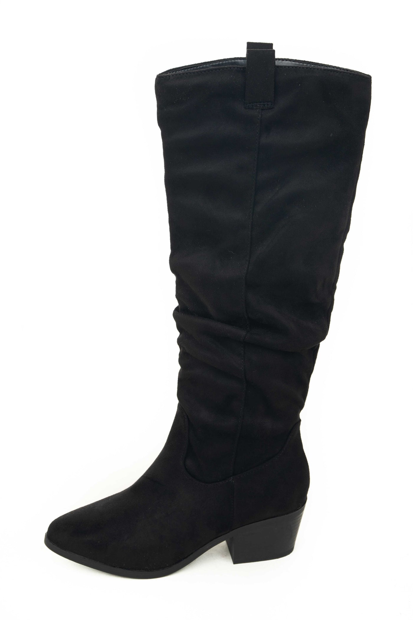 Black Slouchy Knee High Faux Suede Boots