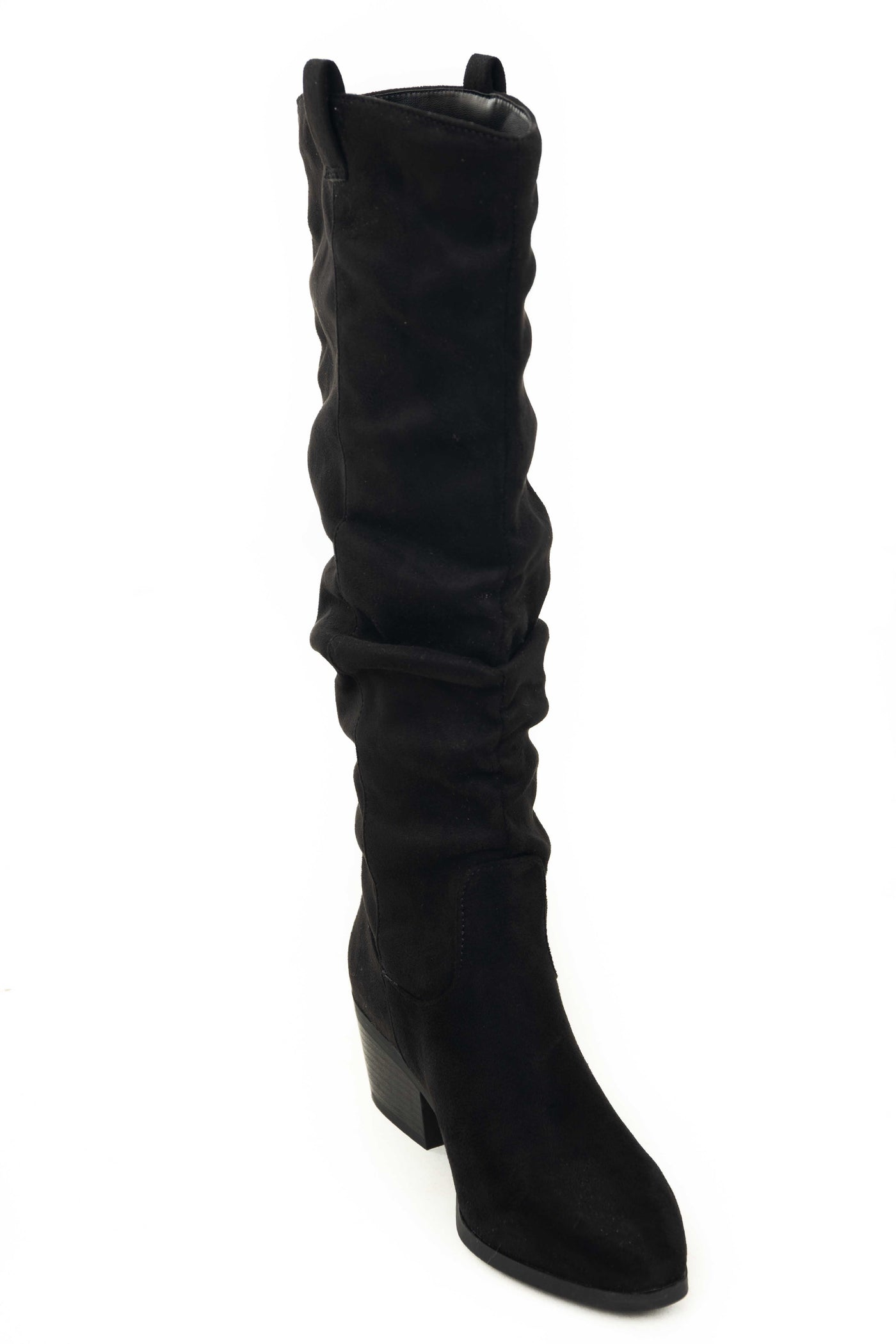 Black Slouchy Knee High Faux Suede Boots