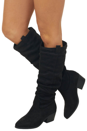 Black Slouchy Knee High Faux Suede Boots
