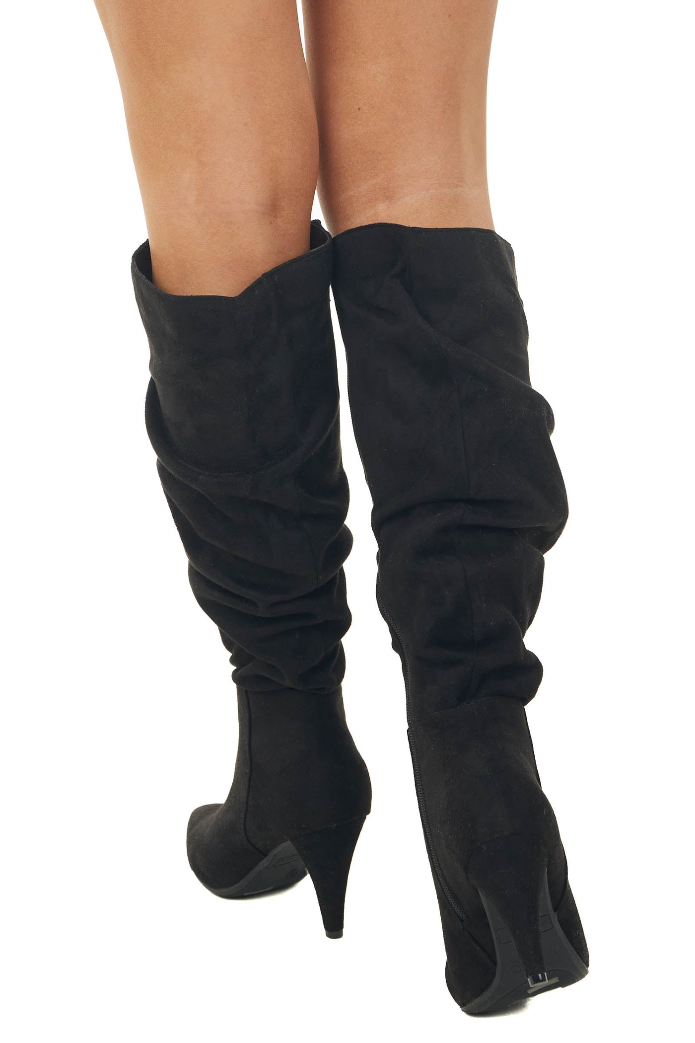 Black Slouchy Side Zip Up Pointed Heel Boots