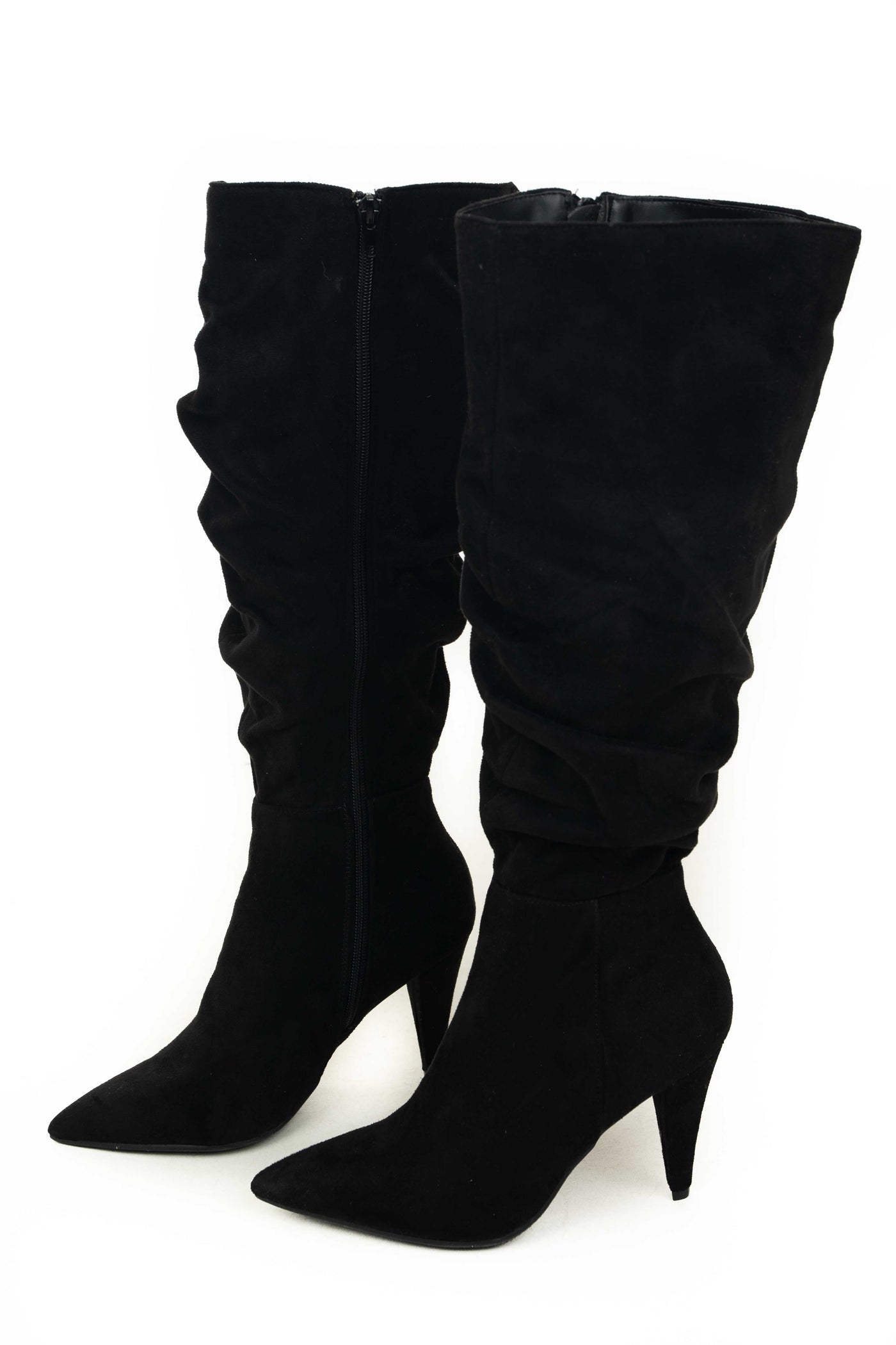 Black Slouchy Side Zip Up Pointed Heel Boots