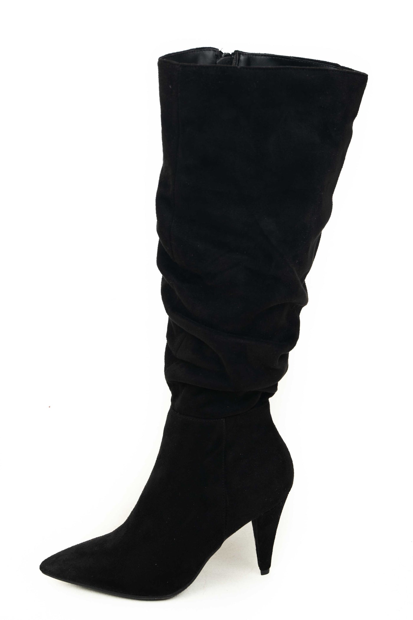 Black Slouchy Side Zip Up Pointed Heel Boots