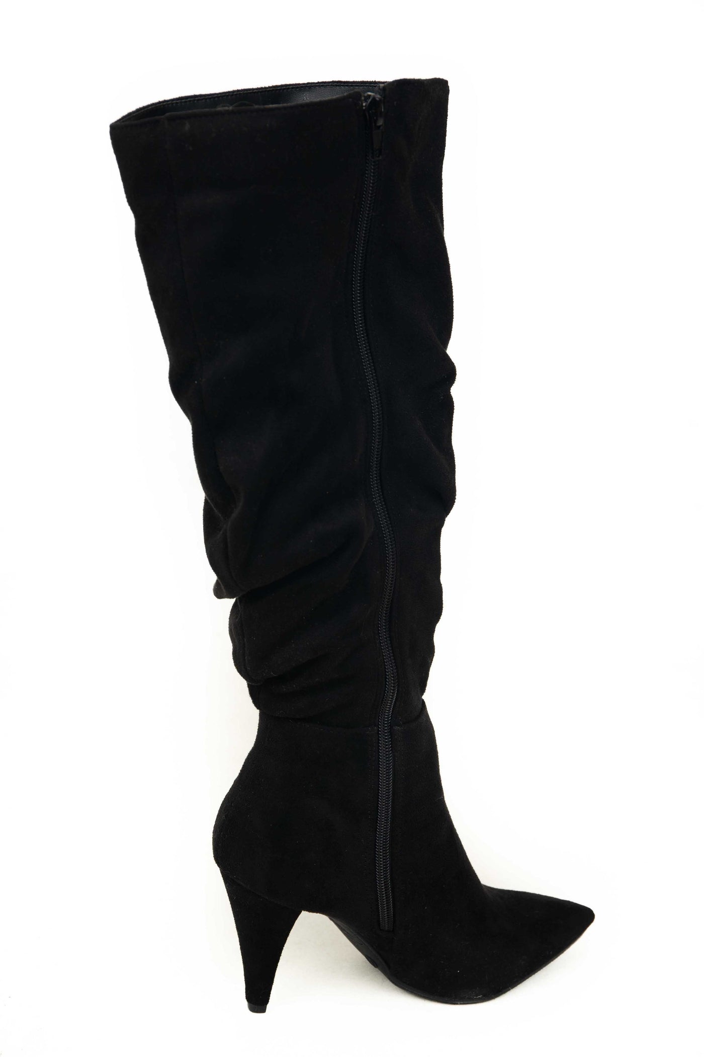Black Slouchy Side Zip Up Pointed Heel Boots