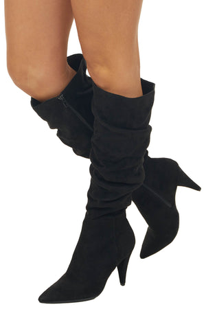 Black Slouchy Side Zip Up Pointed Heel Boots