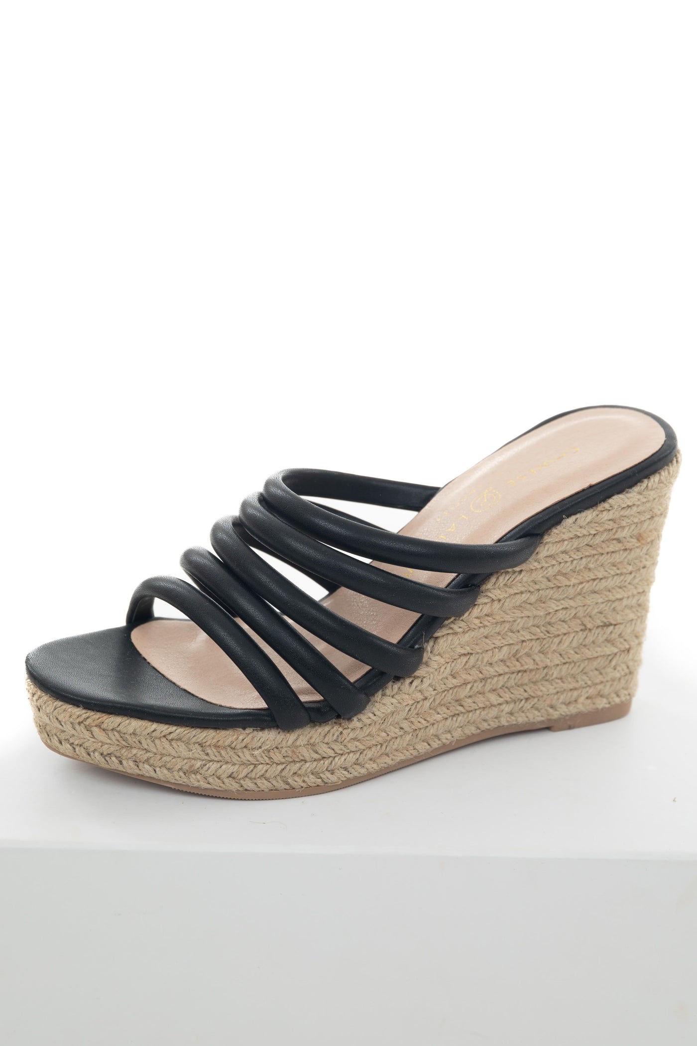 Black Strappy Slip On Espadrille Wedges