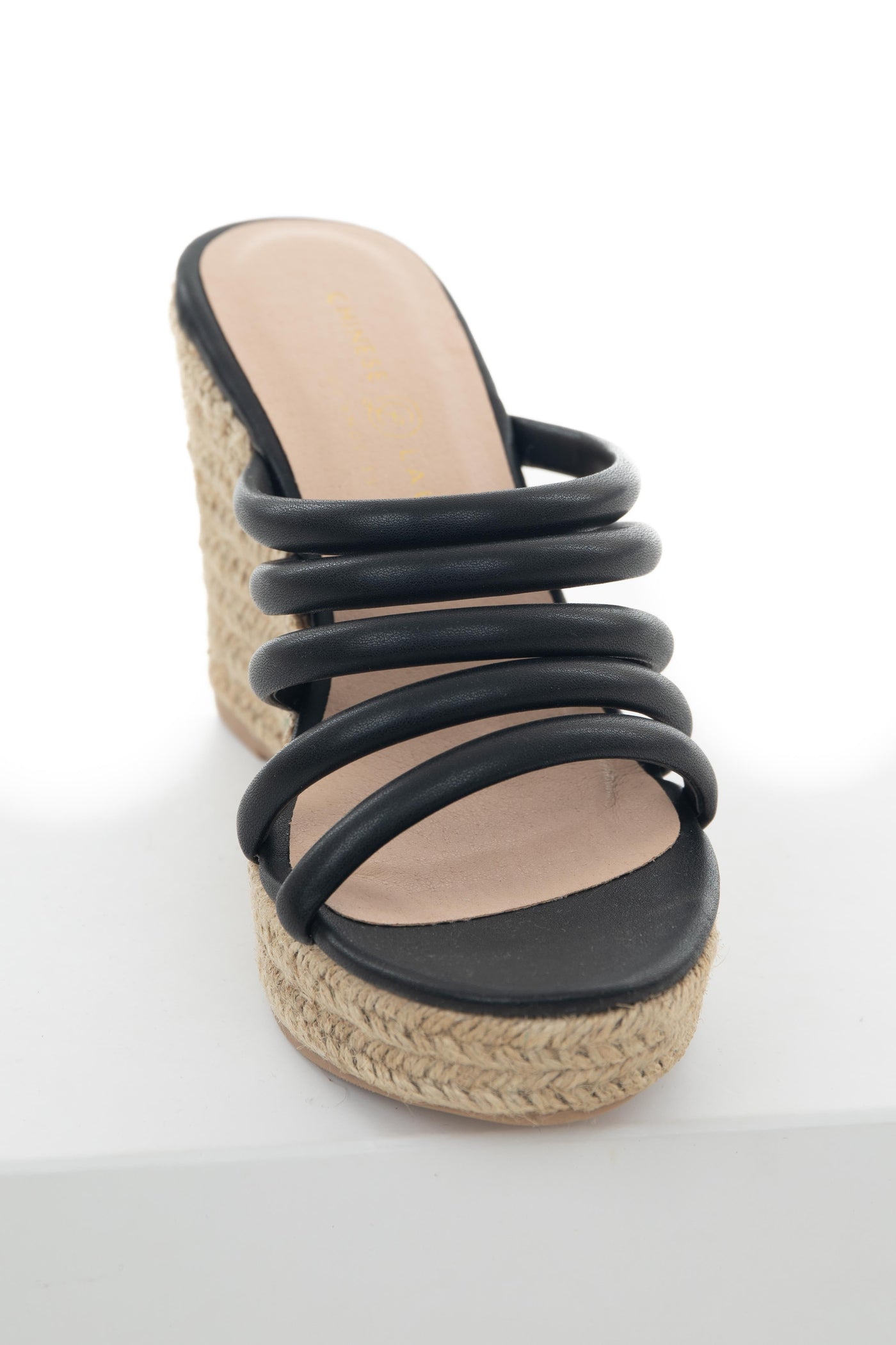 Black Strappy Slip On Espadrille Wedges
