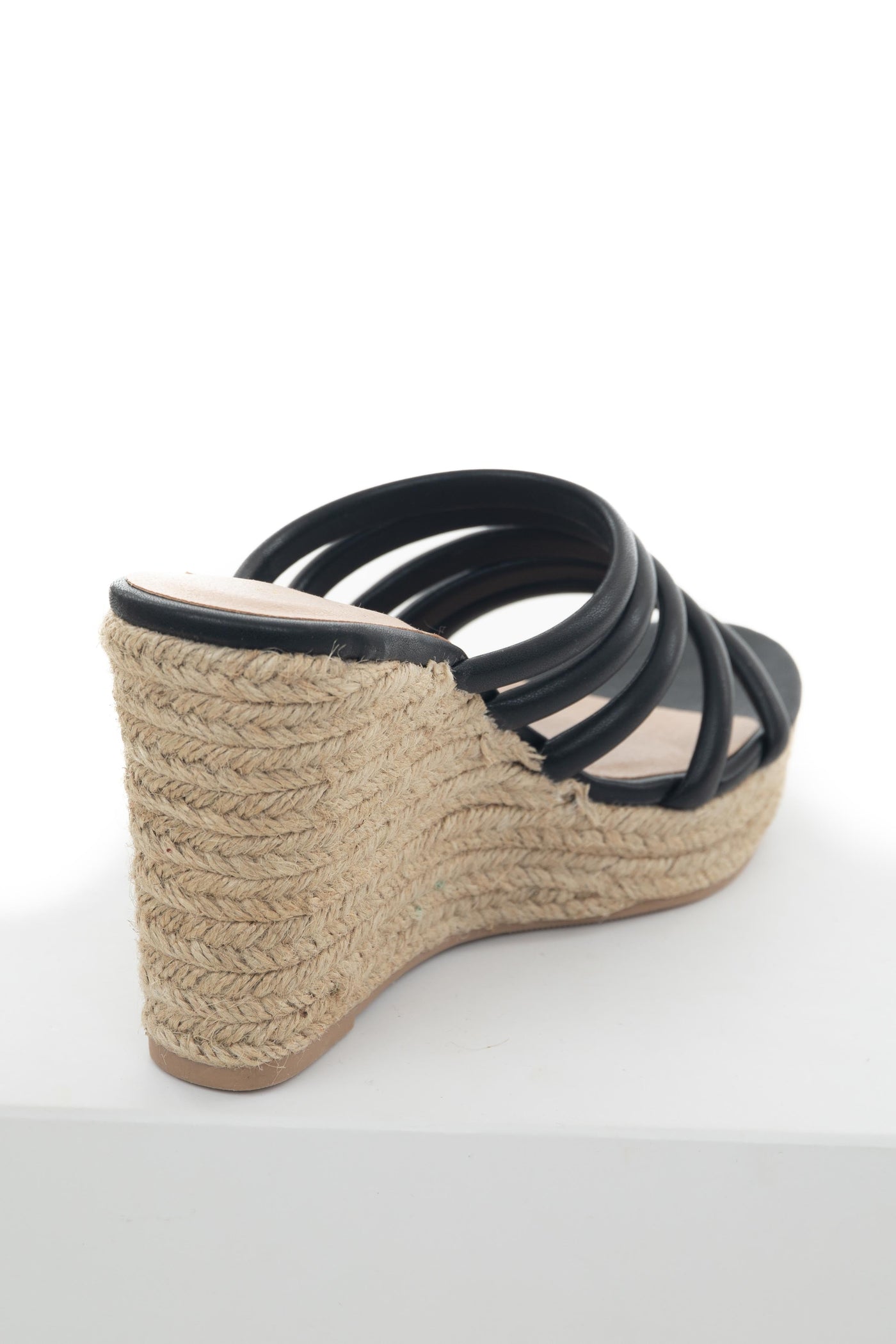 Black Strappy Slip On Espadrille Wedges