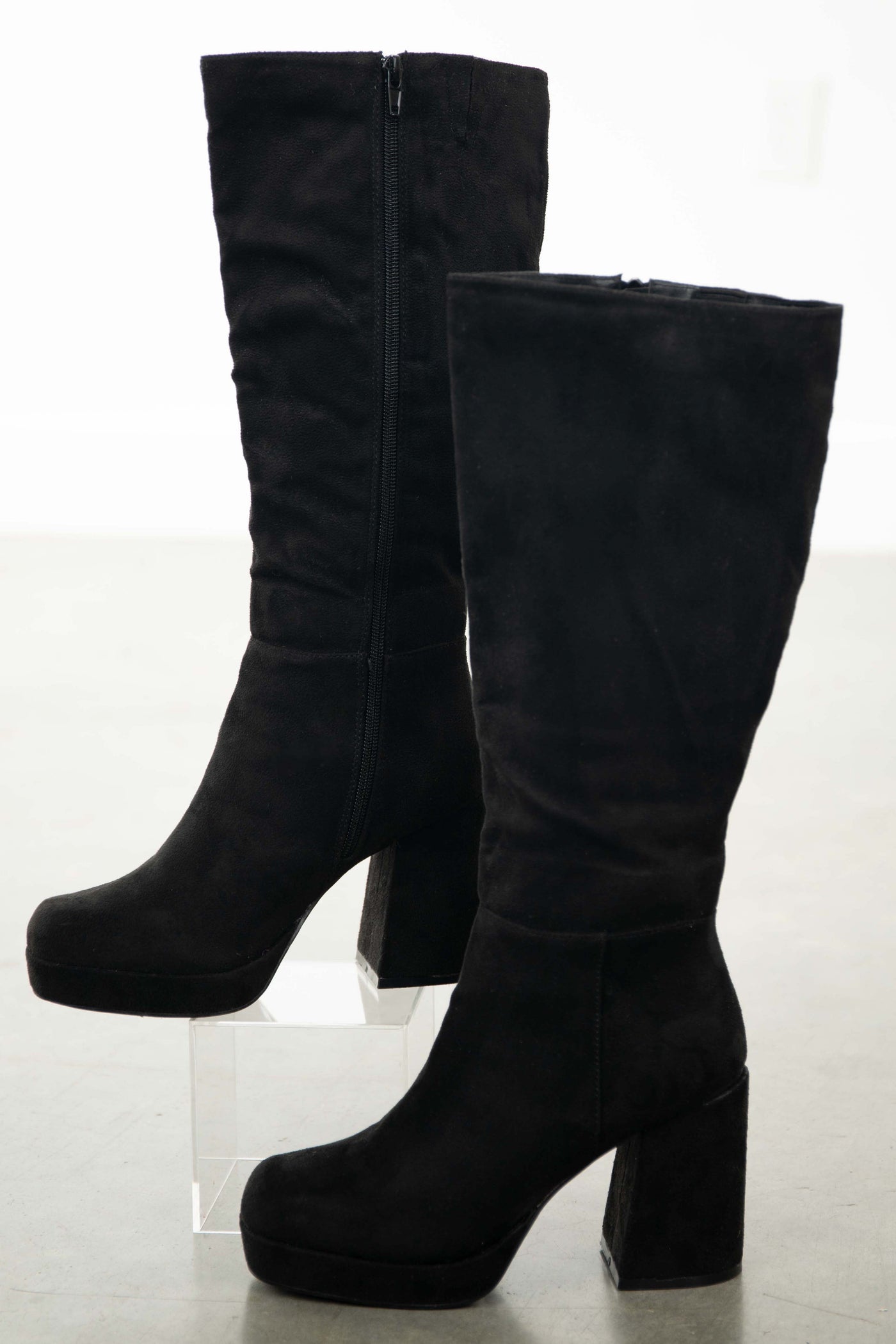 Black Suede Chunky Heel Platform Boots