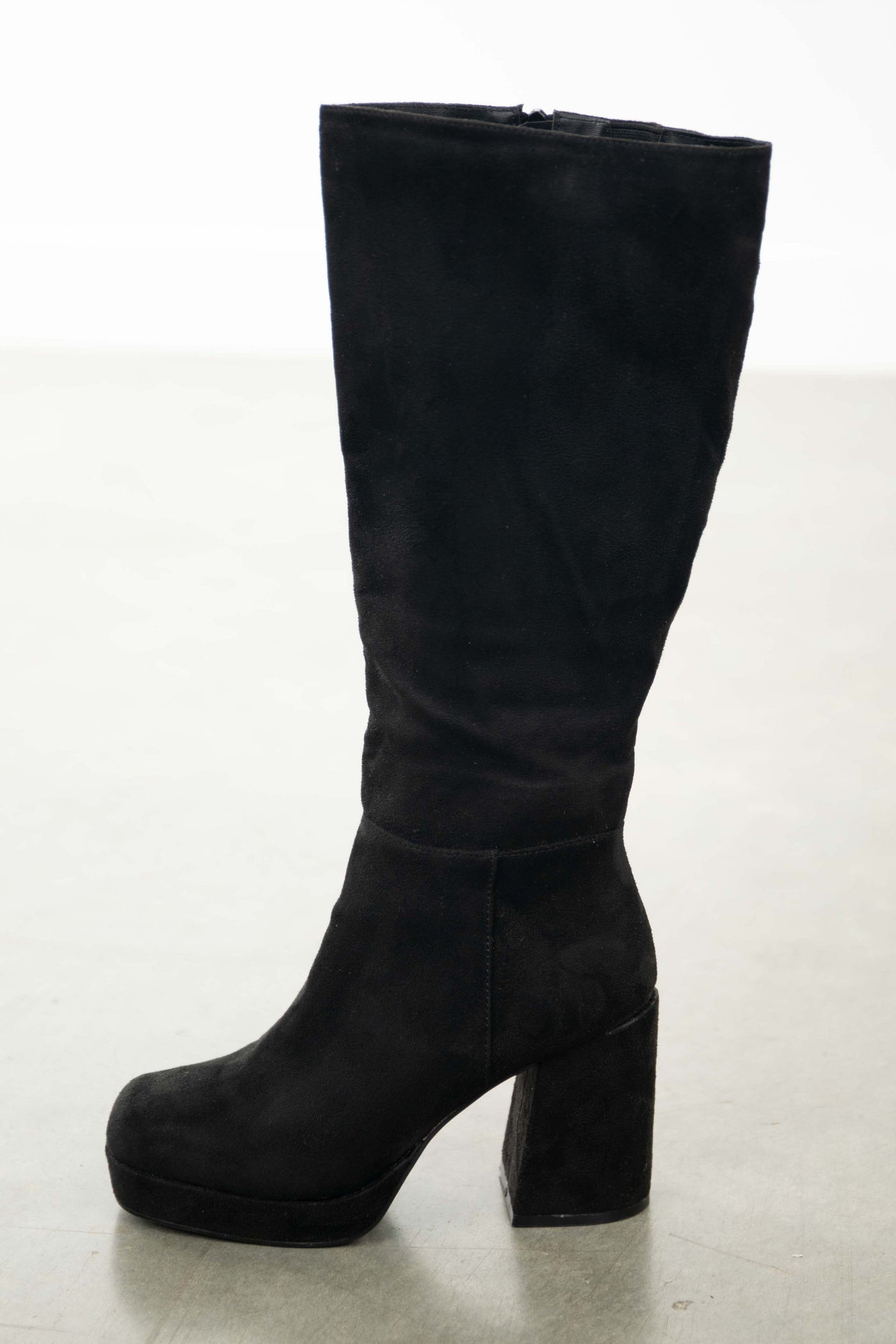 Black Suede Chunky Heel Platform Boots