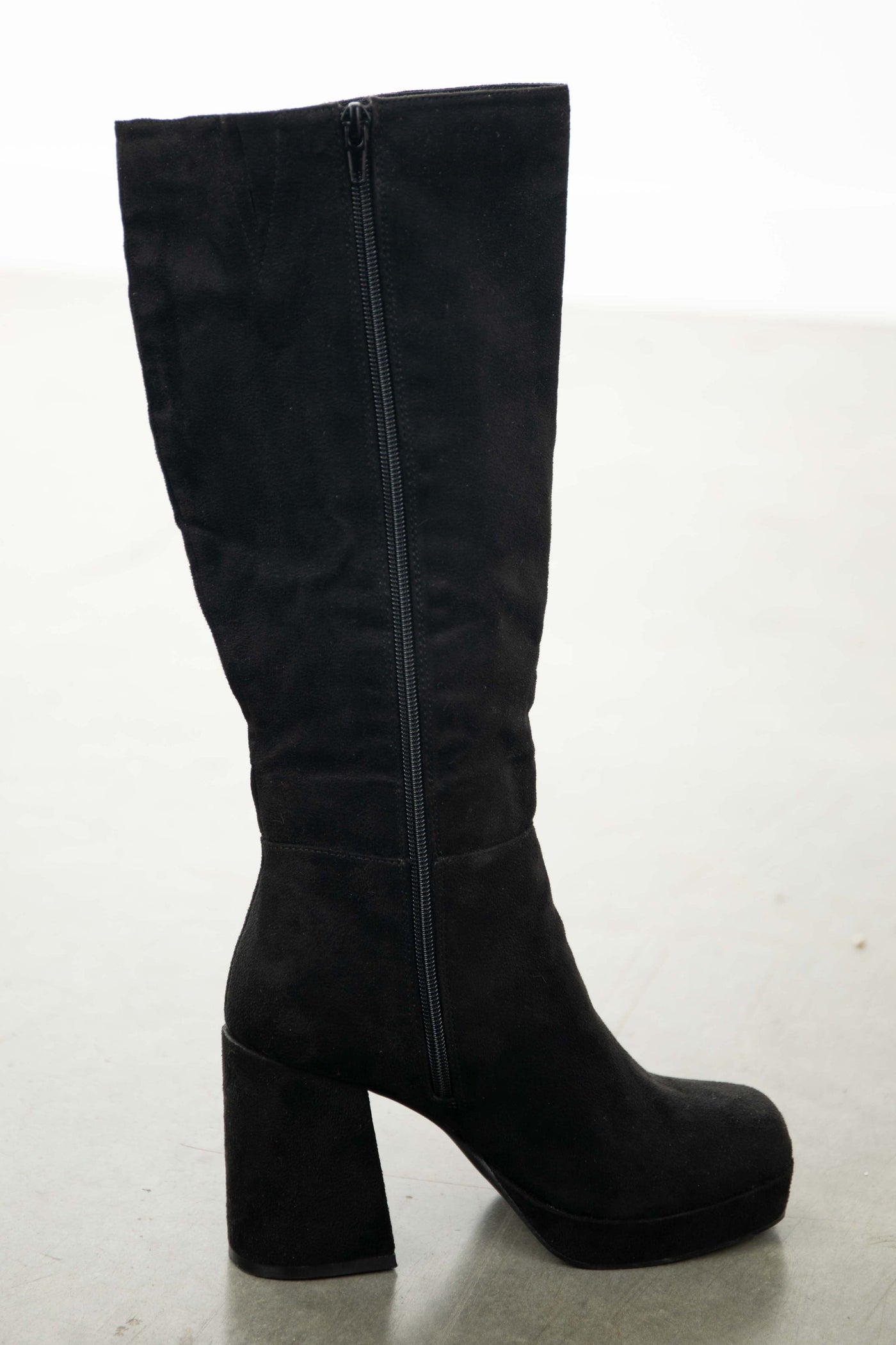 Black Suede Chunky Heel Platform Boots