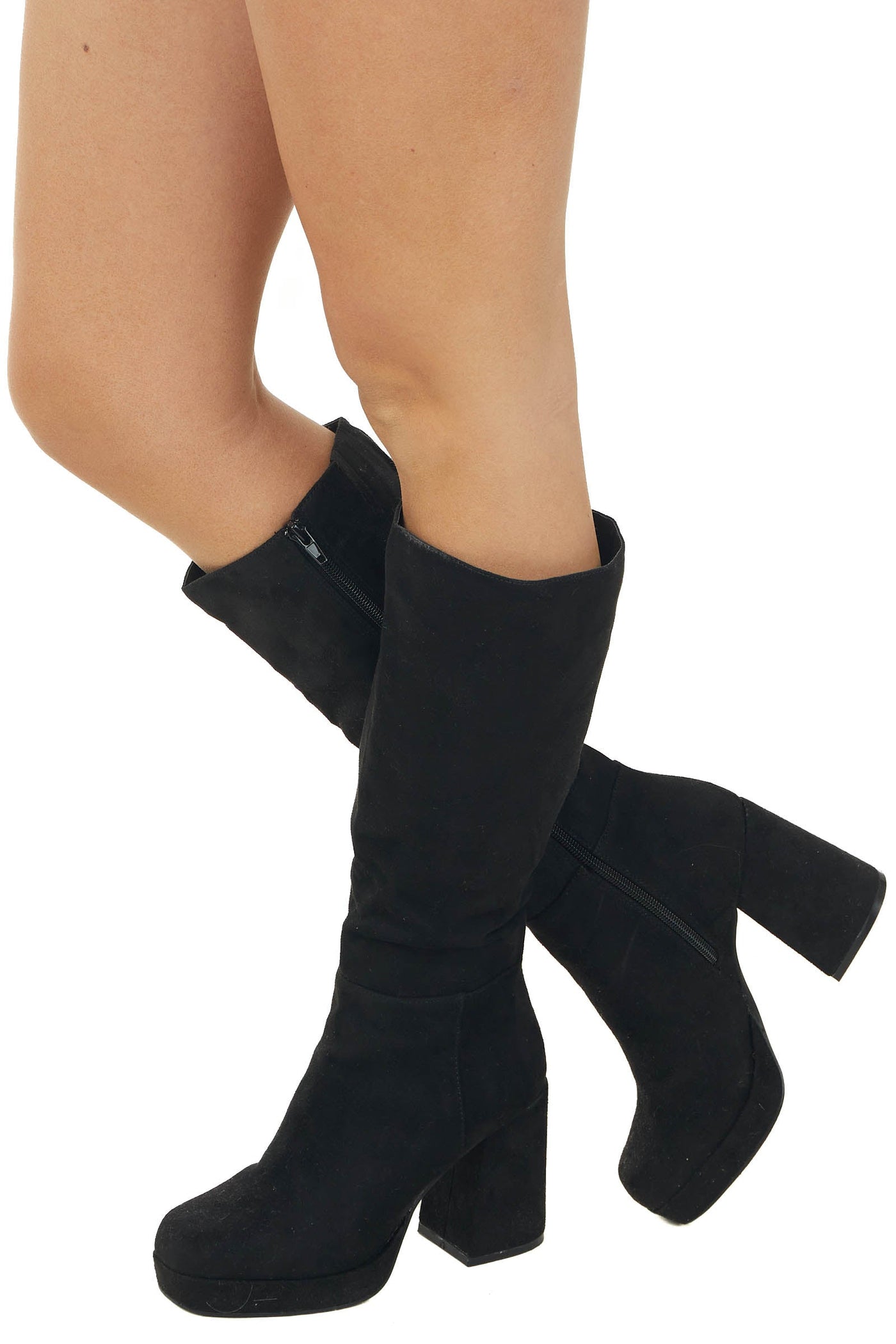Black Suede Chunky Heel Platform Boots