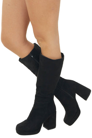 Black Suede Chunky Heel Platform Boots