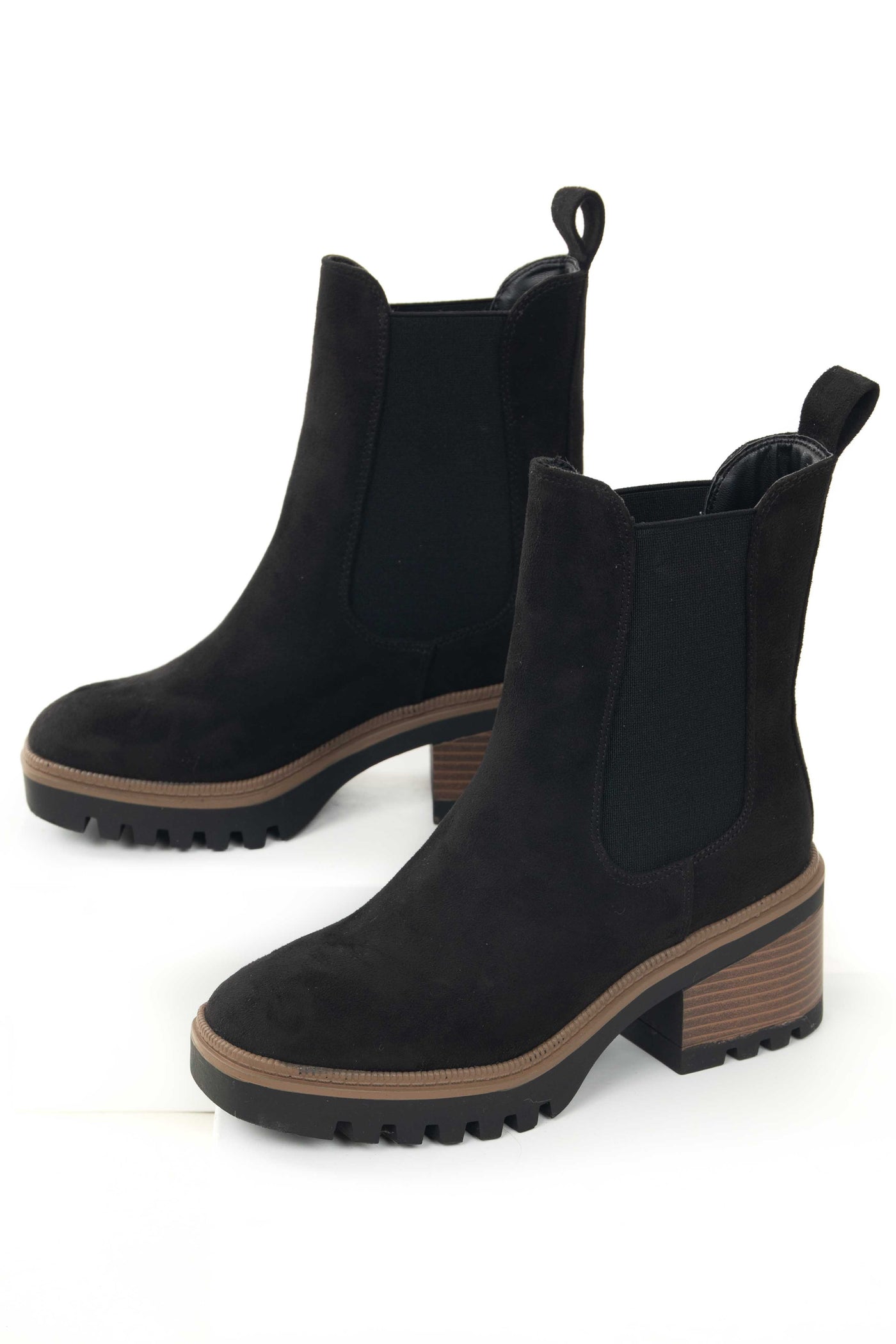 Black Suede High Top Elastic Panel Lug Booties