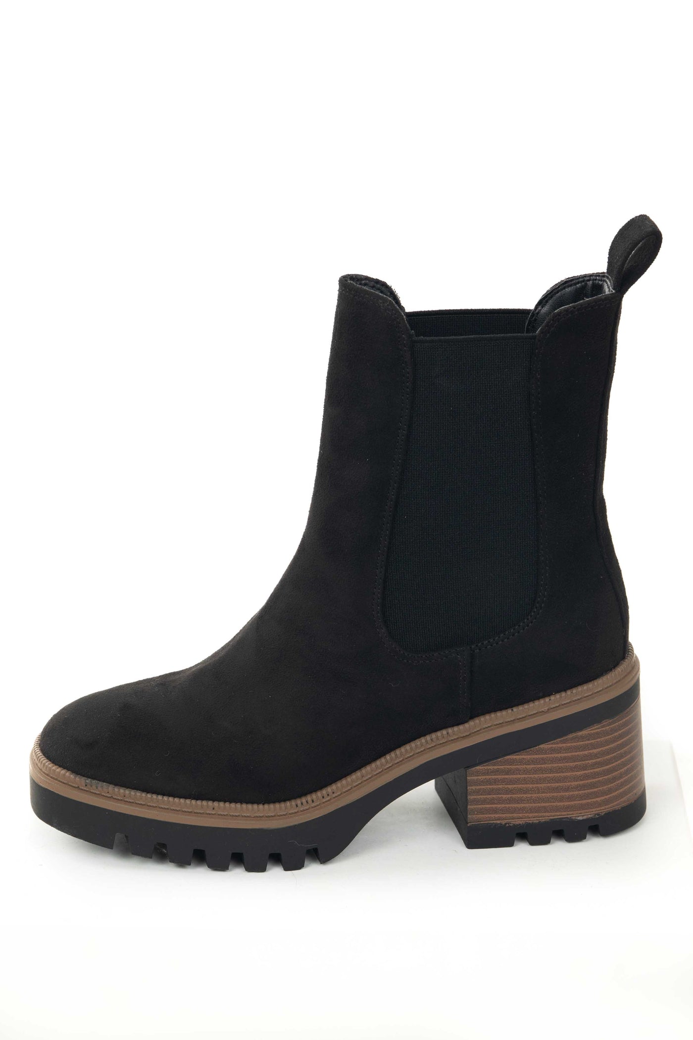 Black Suede High Top Elastic Panel Lug Booties