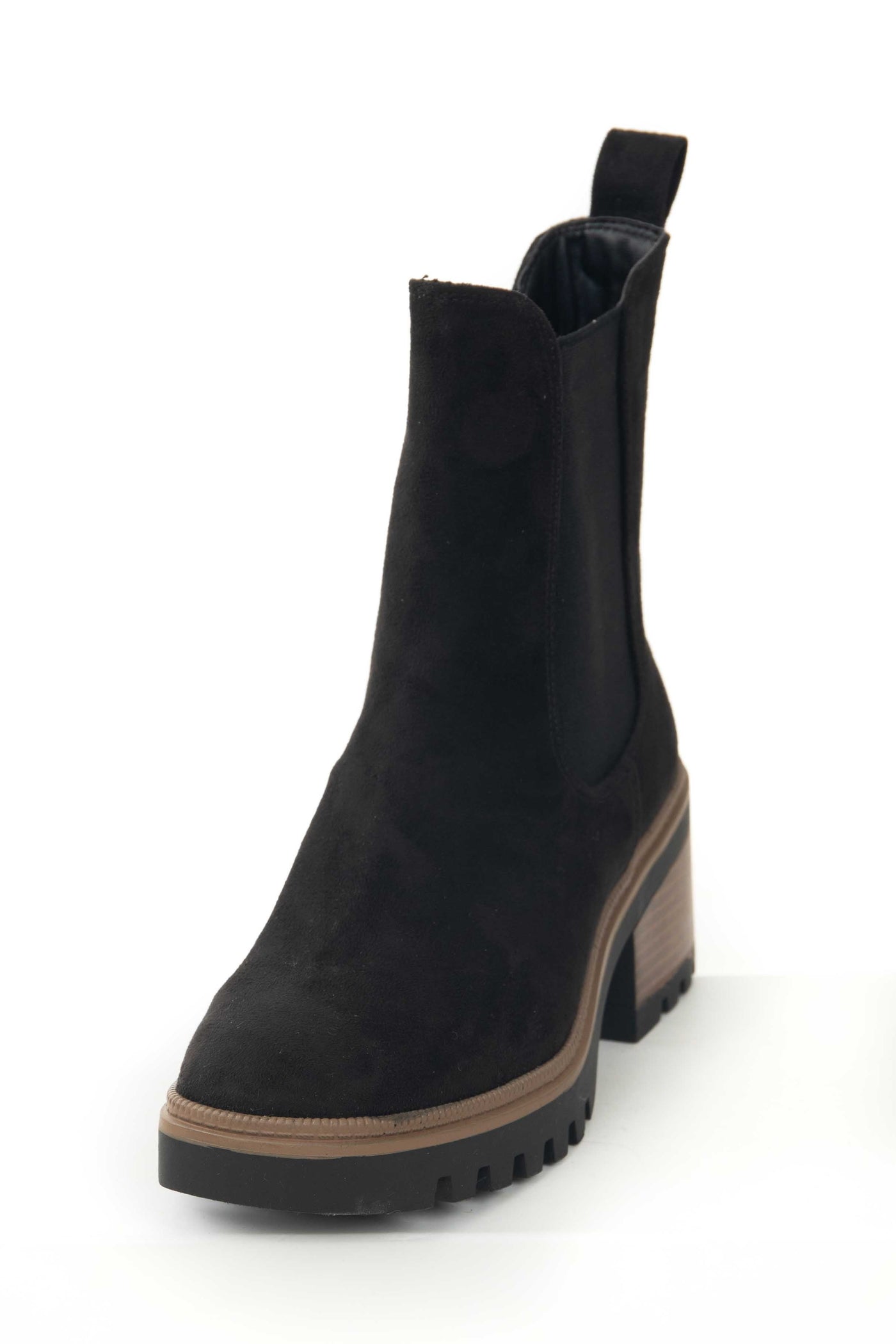 Black Suede High Top Elastic Panel Lug Booties