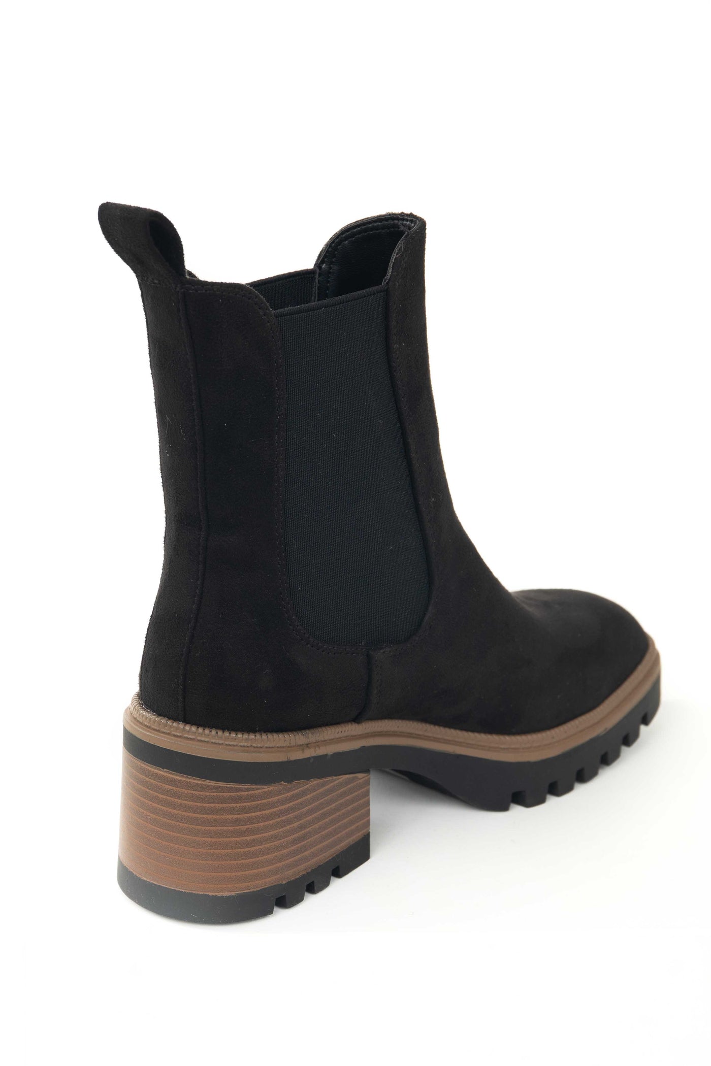 Black Suede High Top Elastic Panel Lug Booties