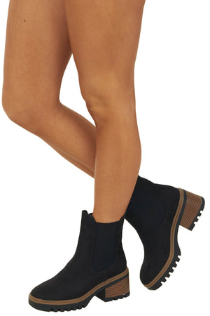 Black Suede High Top Elastic Panel Lug Booties