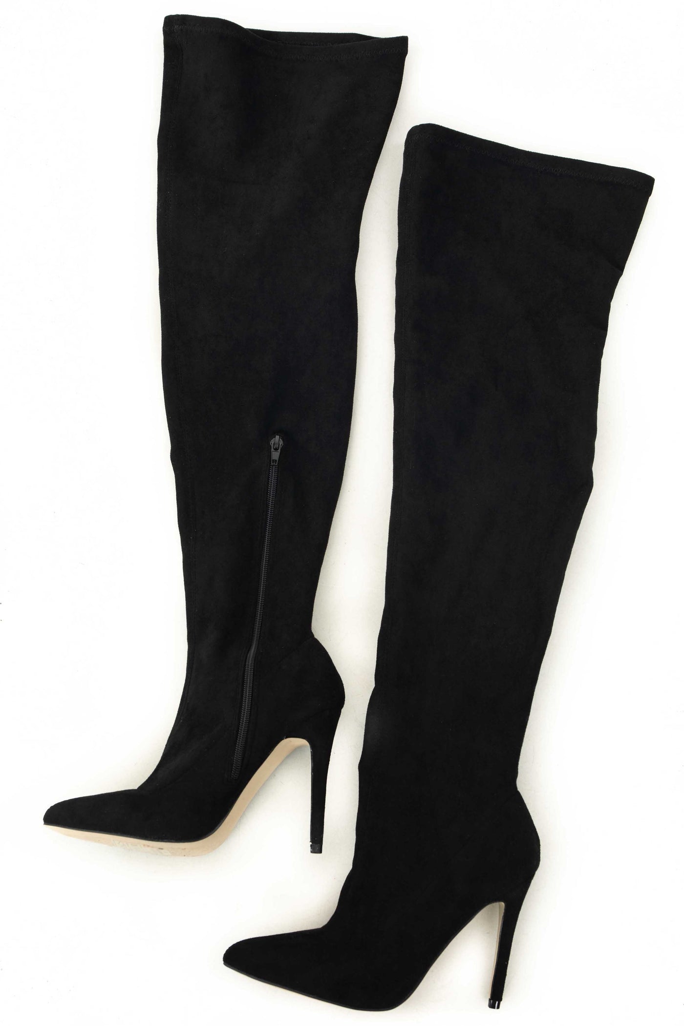Black Suede Over the Knee Stiletto Heel Boots