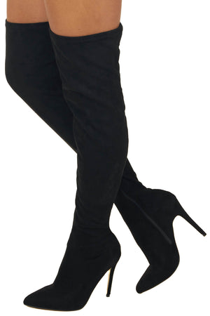 Black Suede Over the Knee Stiletto Heel Boots