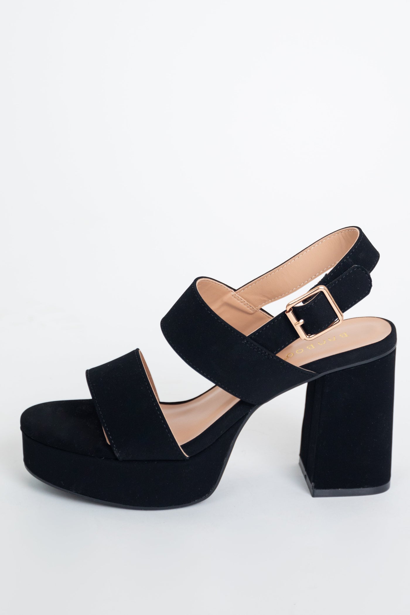 Black Suede Slingback Chunky Platform Heels