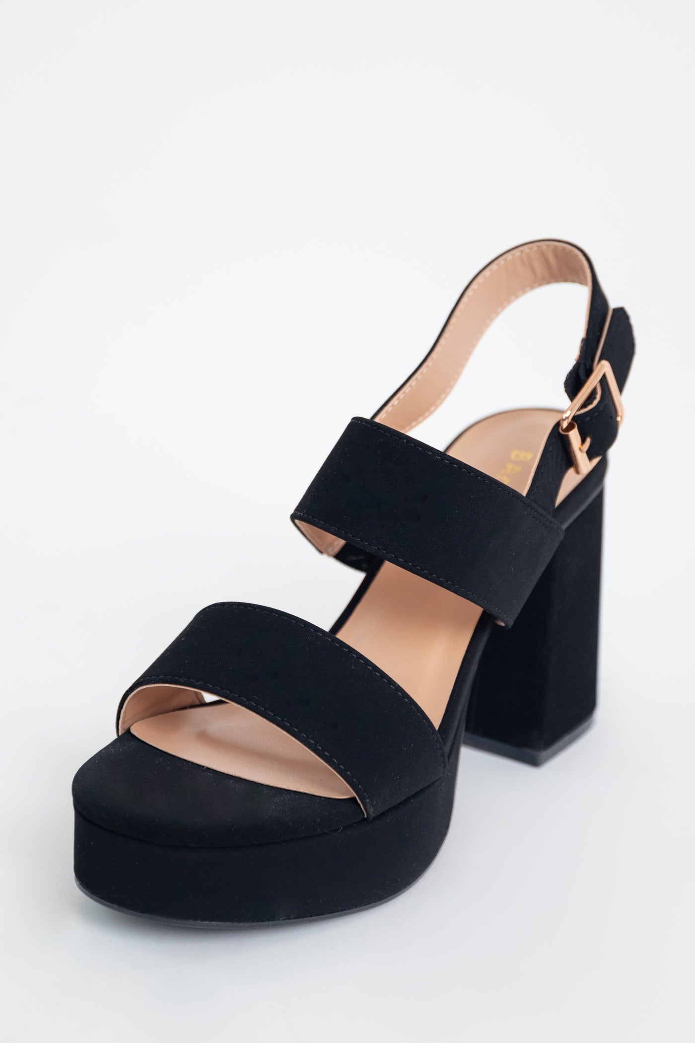Black Suede Slingback Chunky Platform Heels
