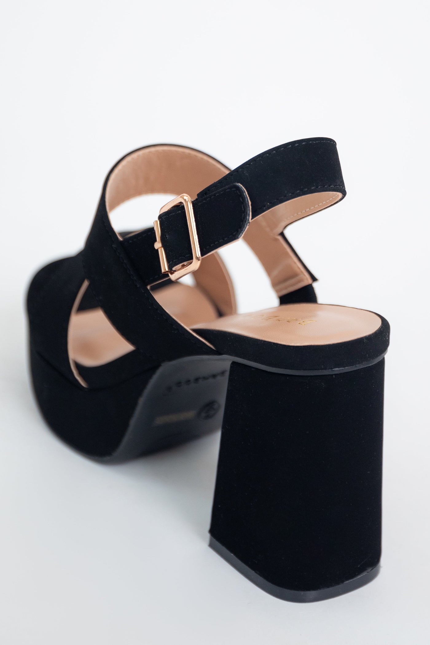 Black Suede Slingback Chunky Platform Heels