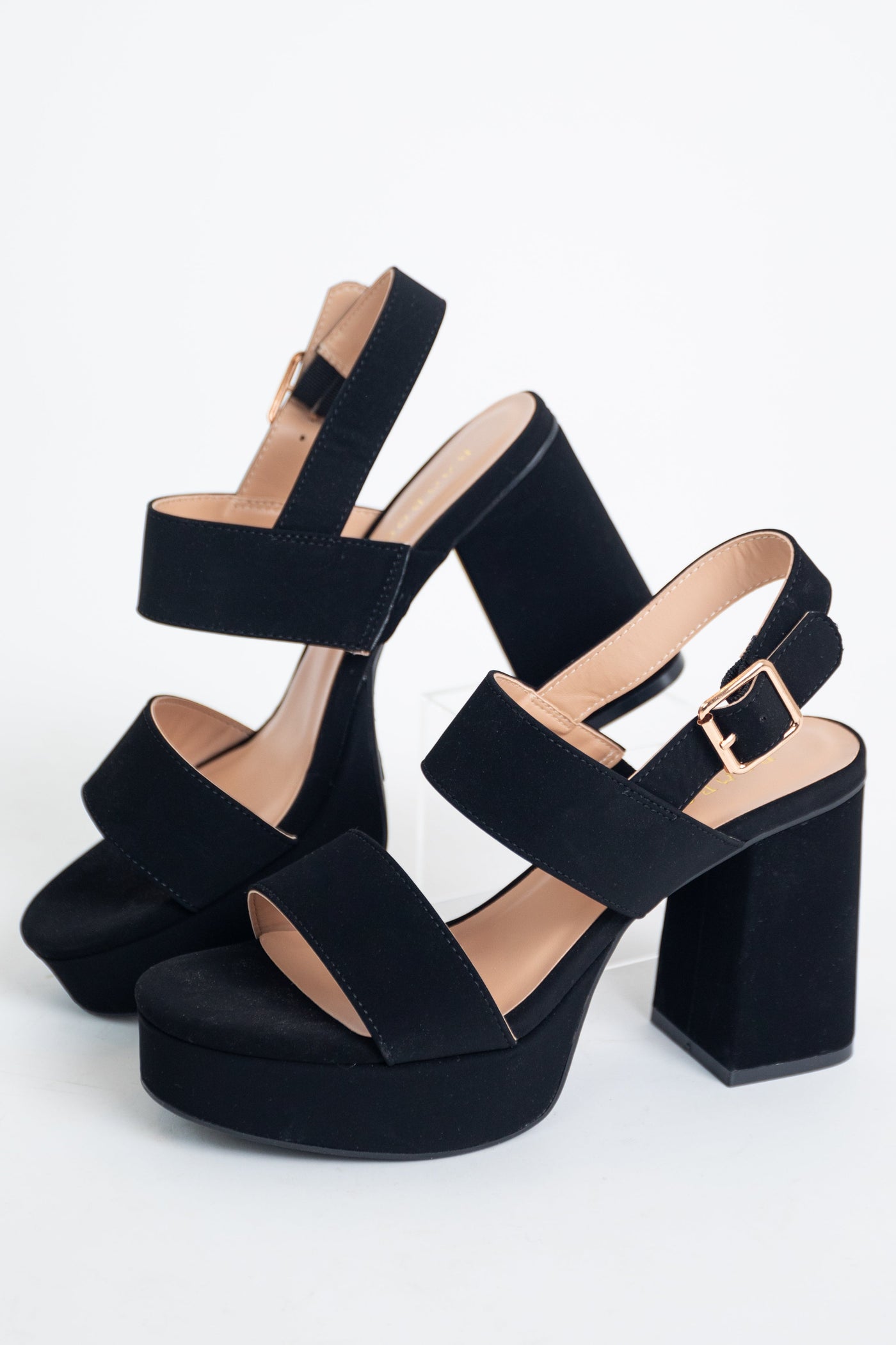 Black Suede Slingback Chunky Platform Heels