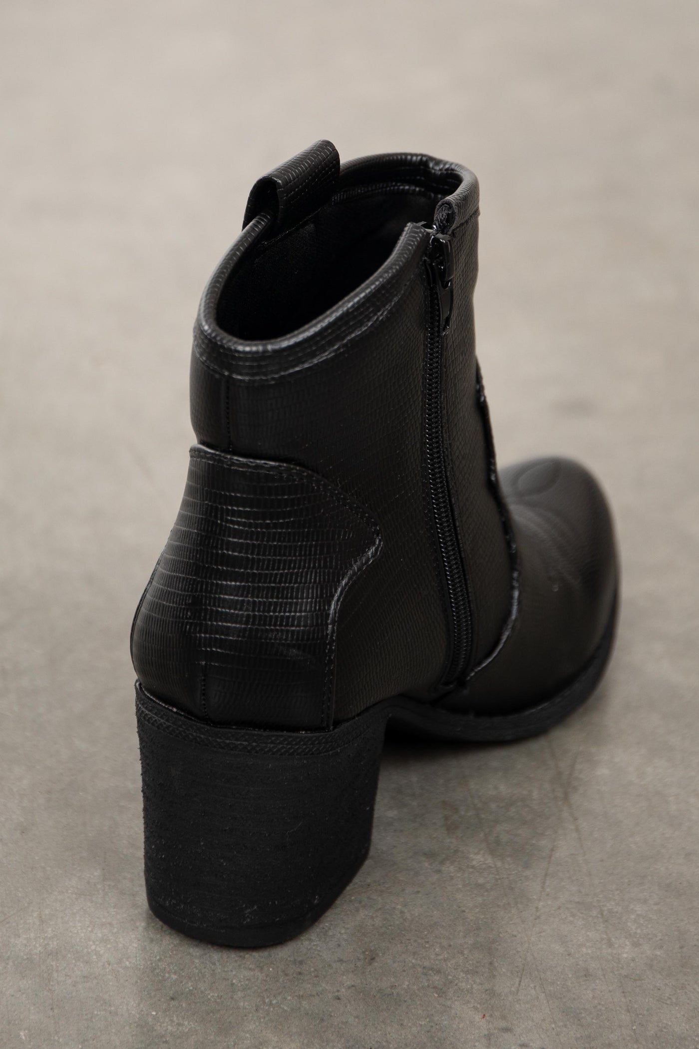 Black Textured Faux Leather Western Style Booties